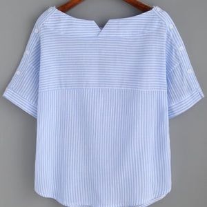 Striped boat neck blouse with buttons